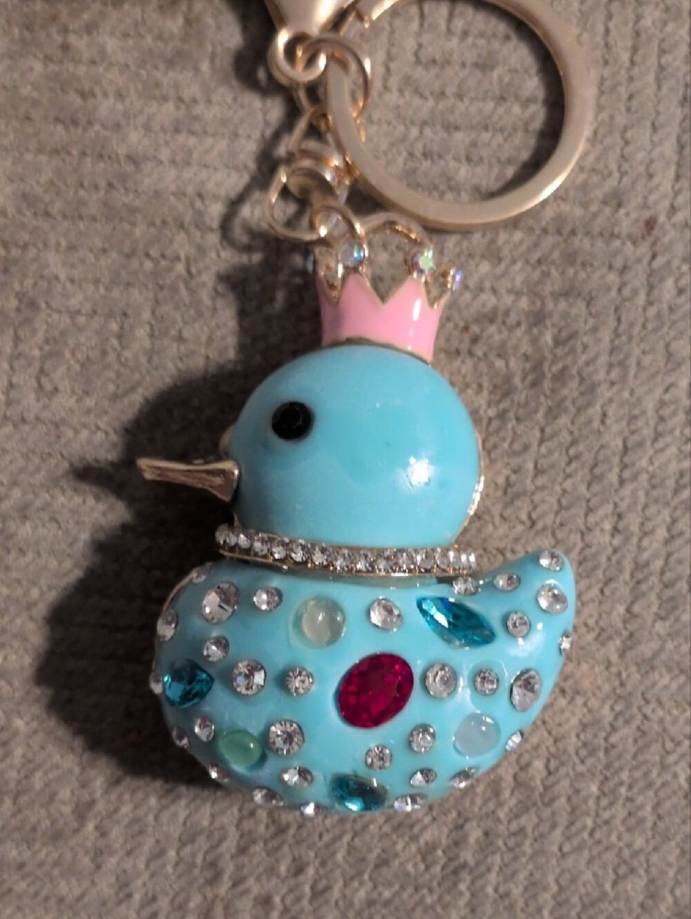 Fashion Jewelry Blue Duck Keychain with Pink Crown and Crystal Accents - Picture 3 of 4